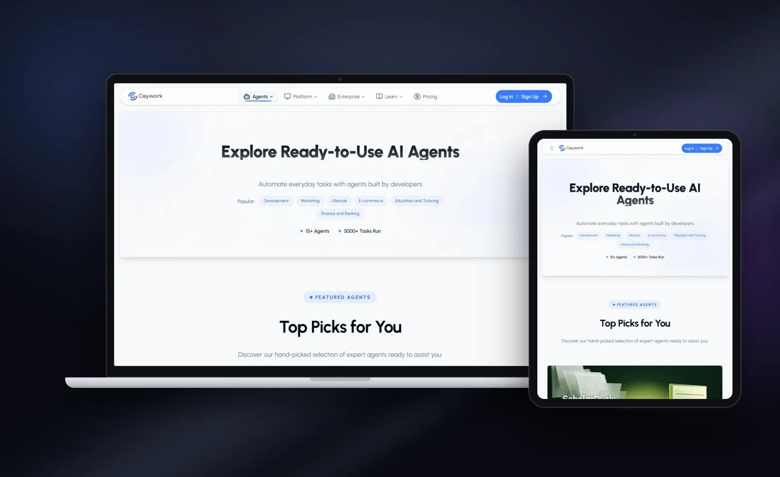 Caywork AI agents marketplace on laptop and tablet